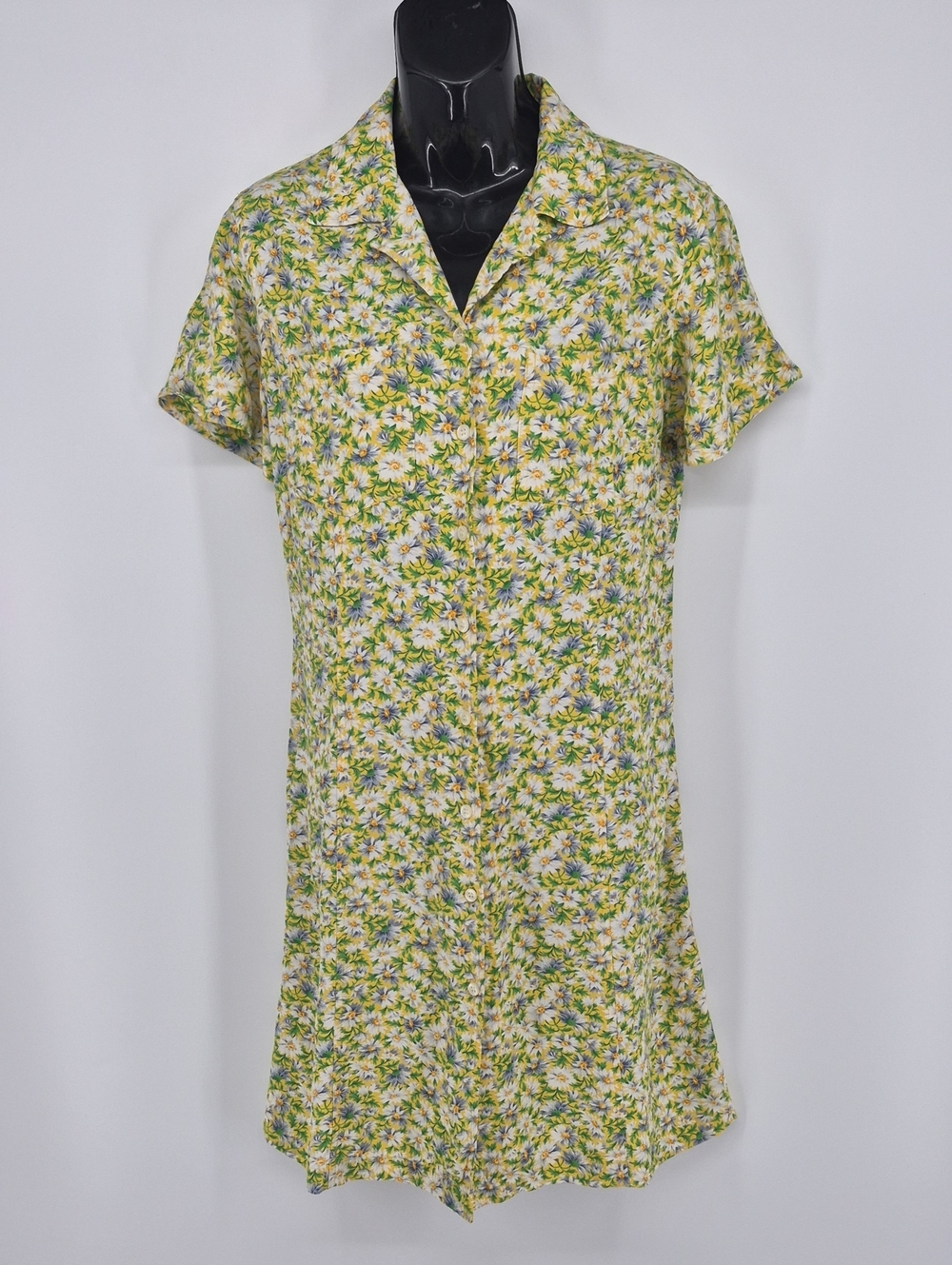 Jones New York Sport Dress Women's M Short Sleeve Button Down Yellow Floral USA